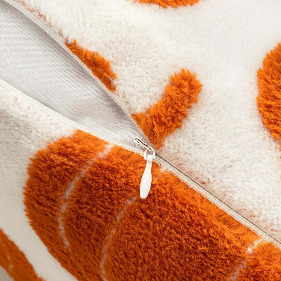 Pumpkin Throw Pillow Covers, Set of 2, 18x18 Orange Plush Fall Decor Cushion Cases