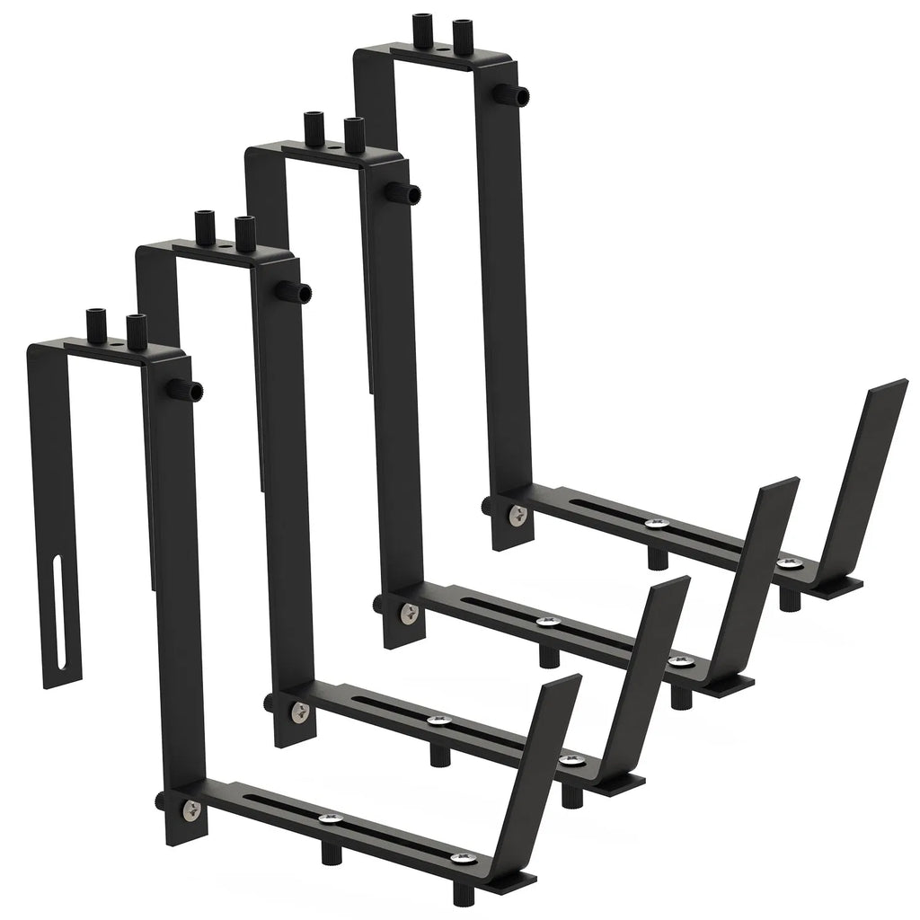 Adjustable Planter Box Brackets, Set of 4 Black Iron Railing Hangers for Window Boxes, Deck and Balcony Rails, Holds 45 lbs