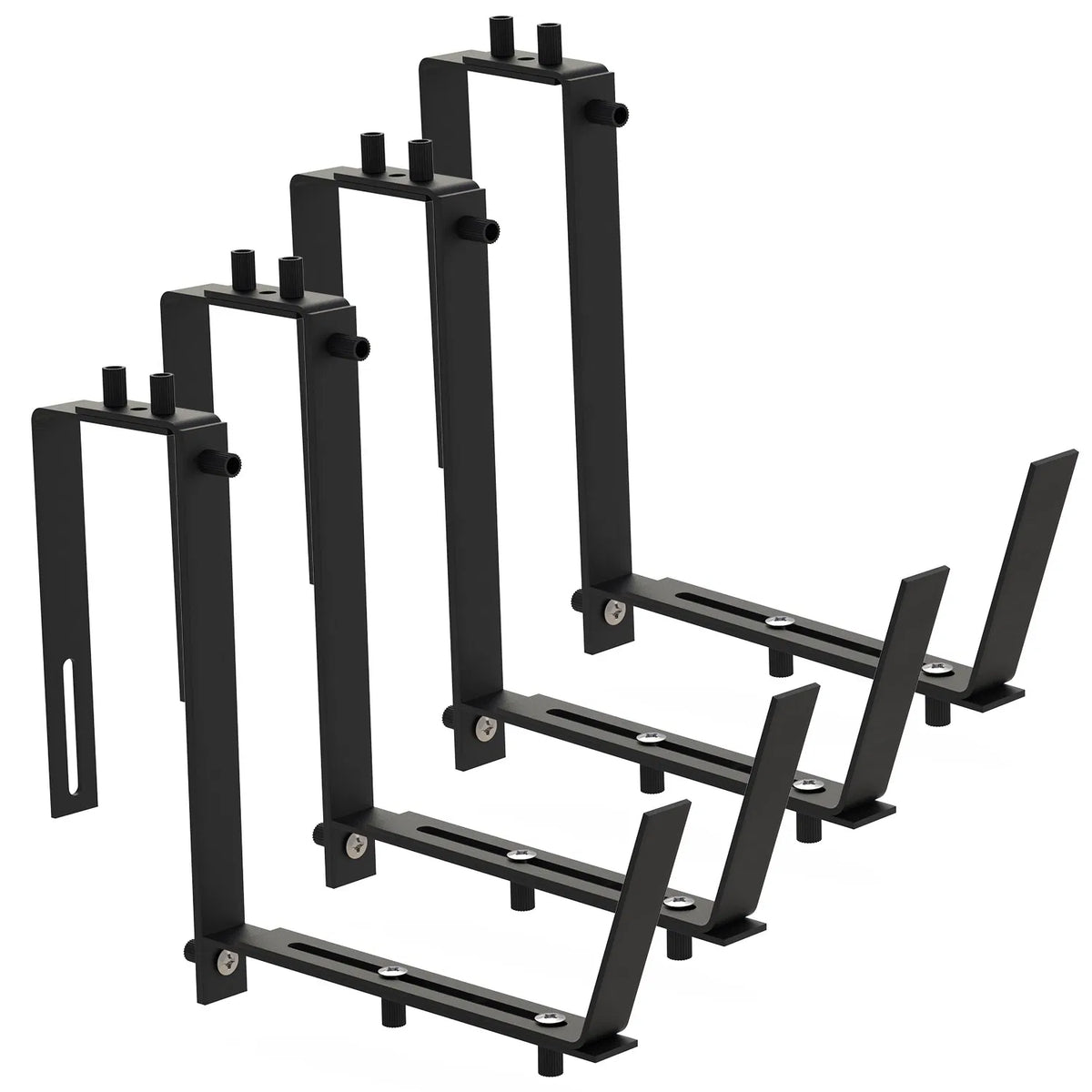 Adjustable Planter Box Brackets, Set of 4 Black Iron Railing Hangers for Window Boxes, Deck and Balcony Rails, Holds 45 lbs