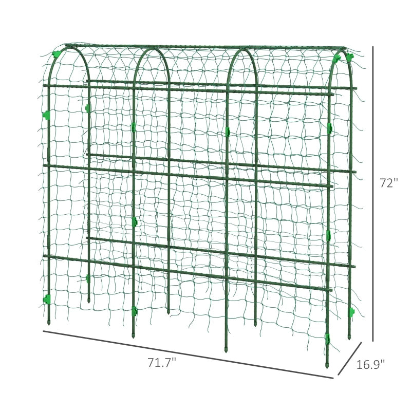 Metal Garden Trellis with Climbing Net, Green Arch A-Frame Plant Support for Climbing Vines, 72" Tall
