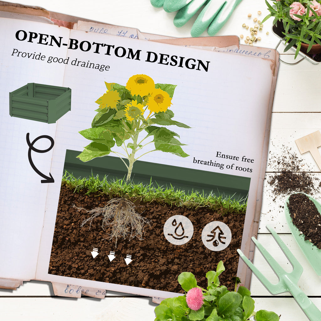 Galvanized Raised Garden Bed With Tomato Cage Trellis, 24" x 24" x 55" Green Metal Planter Box for Climbing Vines