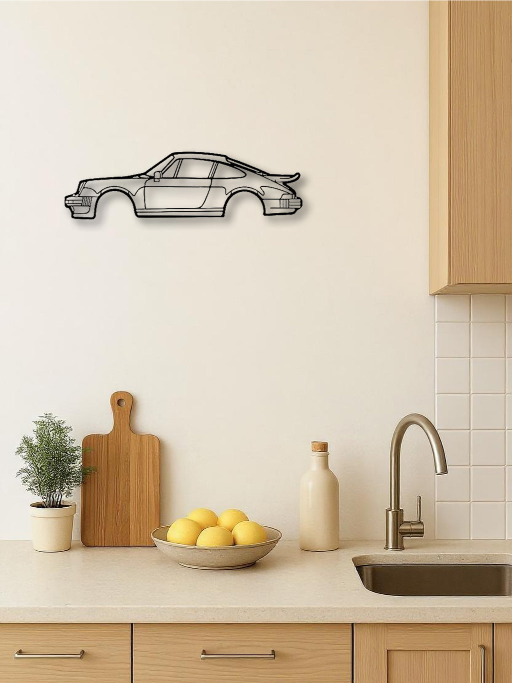 Sports Car Silhouette Metal Wall Art, Black Line Art Wall Sculpture for Garage, Office, and Living Room Decor