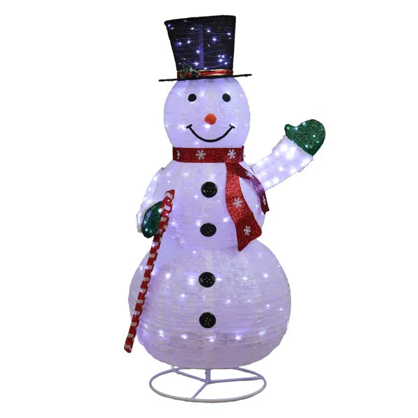 Lighted Snowman Christmas Yard Decoration, 5.7 Ft Pre-Lit Pull Up Snowman With 210 White LEDs, Top Hat, Red Scarf and Candy Cane