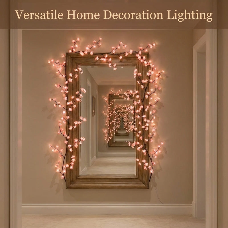 Cherry Blossom Vine Lights, LED Tree Branch Wall Lights With Remote and 8 Modes, Pink Blossom Garland for Bedroom Decor