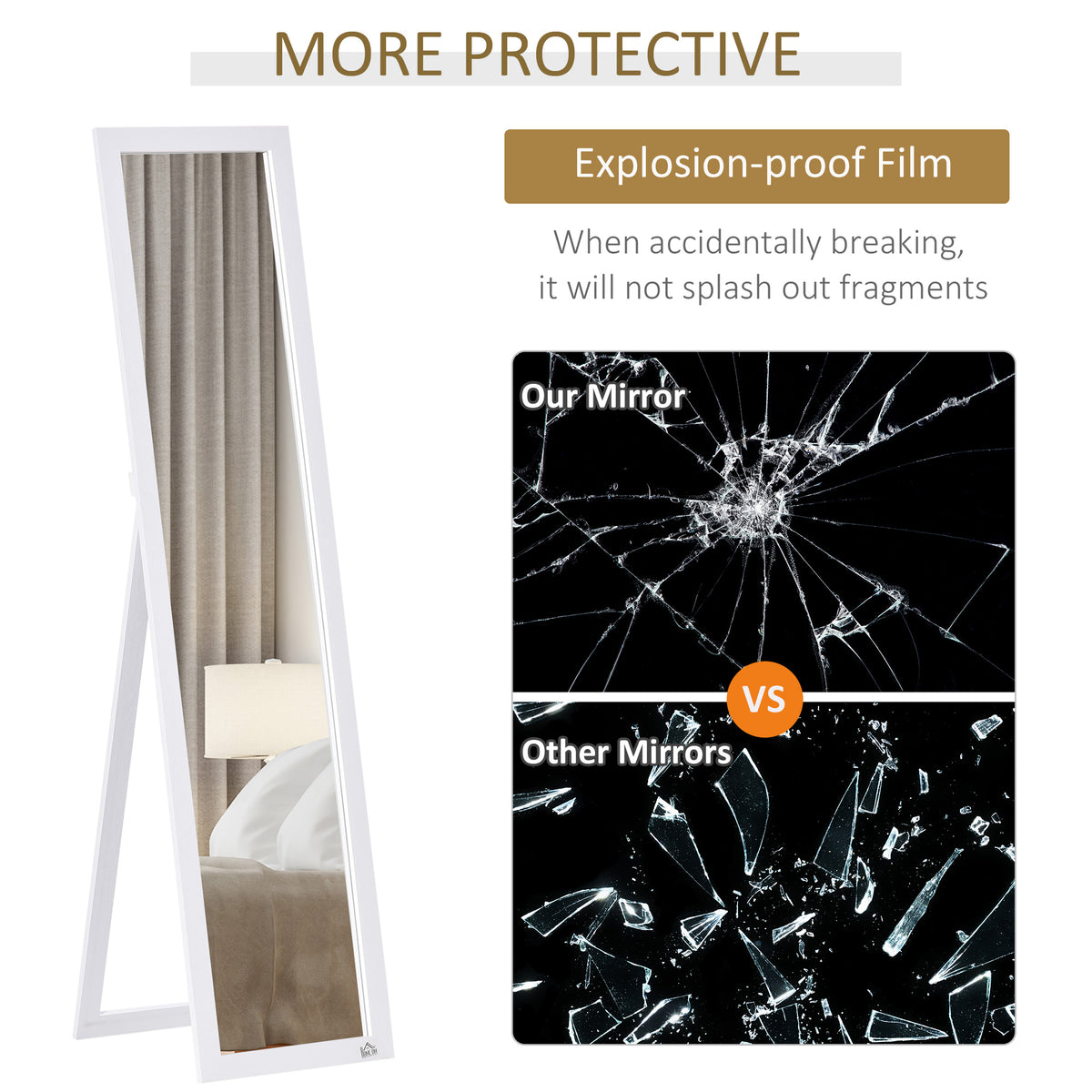 White Full Length Mirror, Freestanding or Wall Mounted Floor Mirror for Bedroom, Living Room and Entryway
