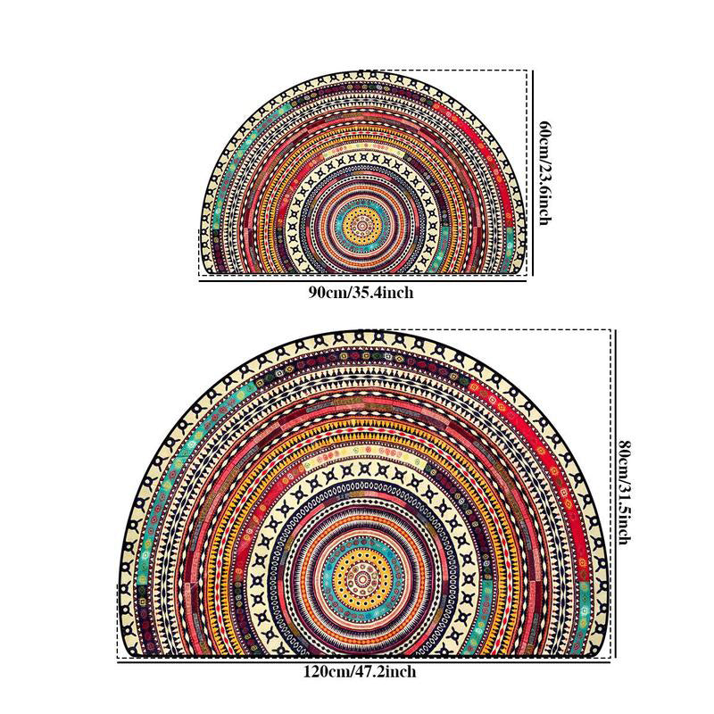 Bohemian Half Round Door Mat, Mandala Semi Circle Non-Slip Entryway Rug in Multicolor, 3 Sizes