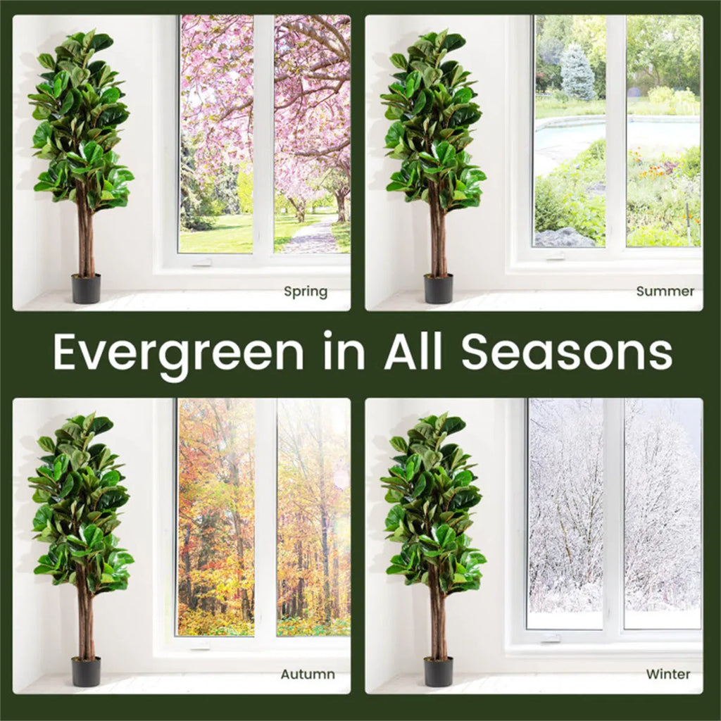 5 Ft Artificial Fiddle Leaf Fig Tree with Black Planter, 180 Green Leaves, Faux Indoor Outdoor Potted Tree