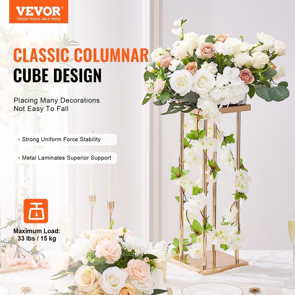 Gold Metal Column Flower Stand Set of 4, 23.6 Inch Geometric Wedding Centerpiece Vase Stands