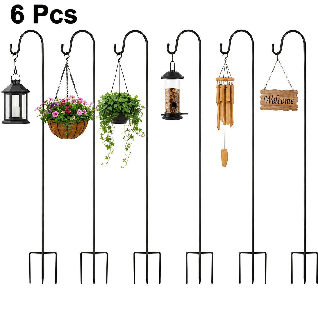 Shepherd Hooks for Outdoors, 6 Pack Black Metal Garden Stakes for Hanging Plants, Bird Feeders, Lanterns and Wind Chimes