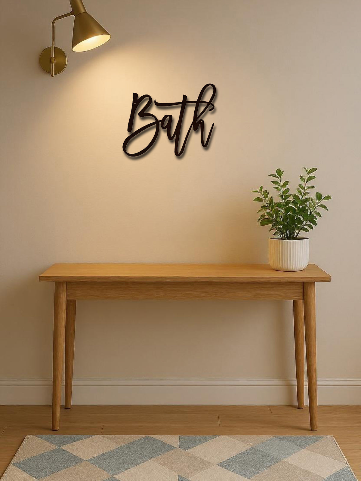 Bath Metal Word Wall Art, Black Script Letter Sign for Bathroom Decor, 11.82 x 9.26 Inches