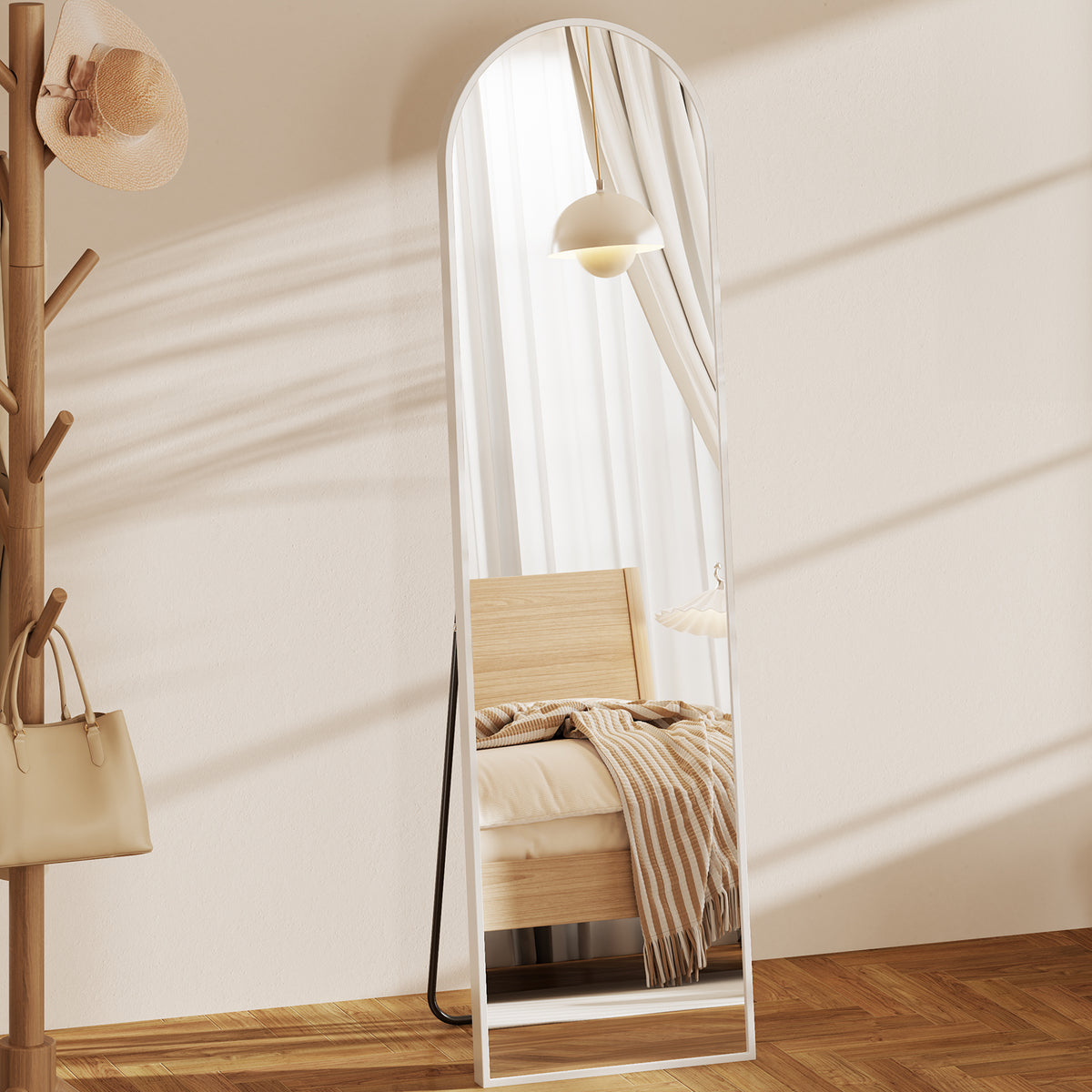 Arched Full Length Mirror, 59" x 16" Aluminum Frame Floor Standing Mirror for Bedroom, Hanging or Leaning