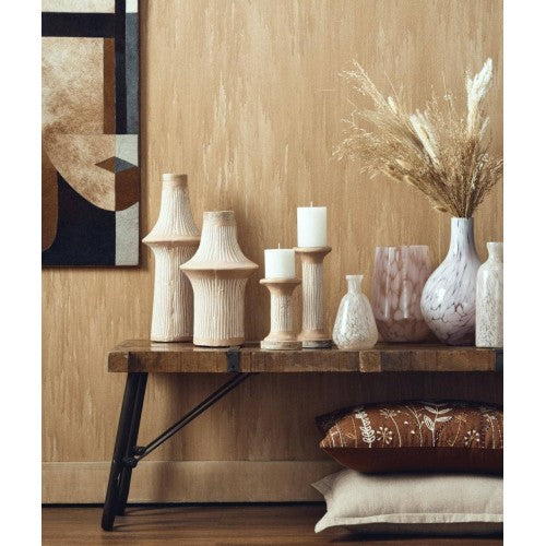 Tall Clay Pillar Candle Holder, Terracotta Textured Candle Stand, 4 x 4 x 10 Inch