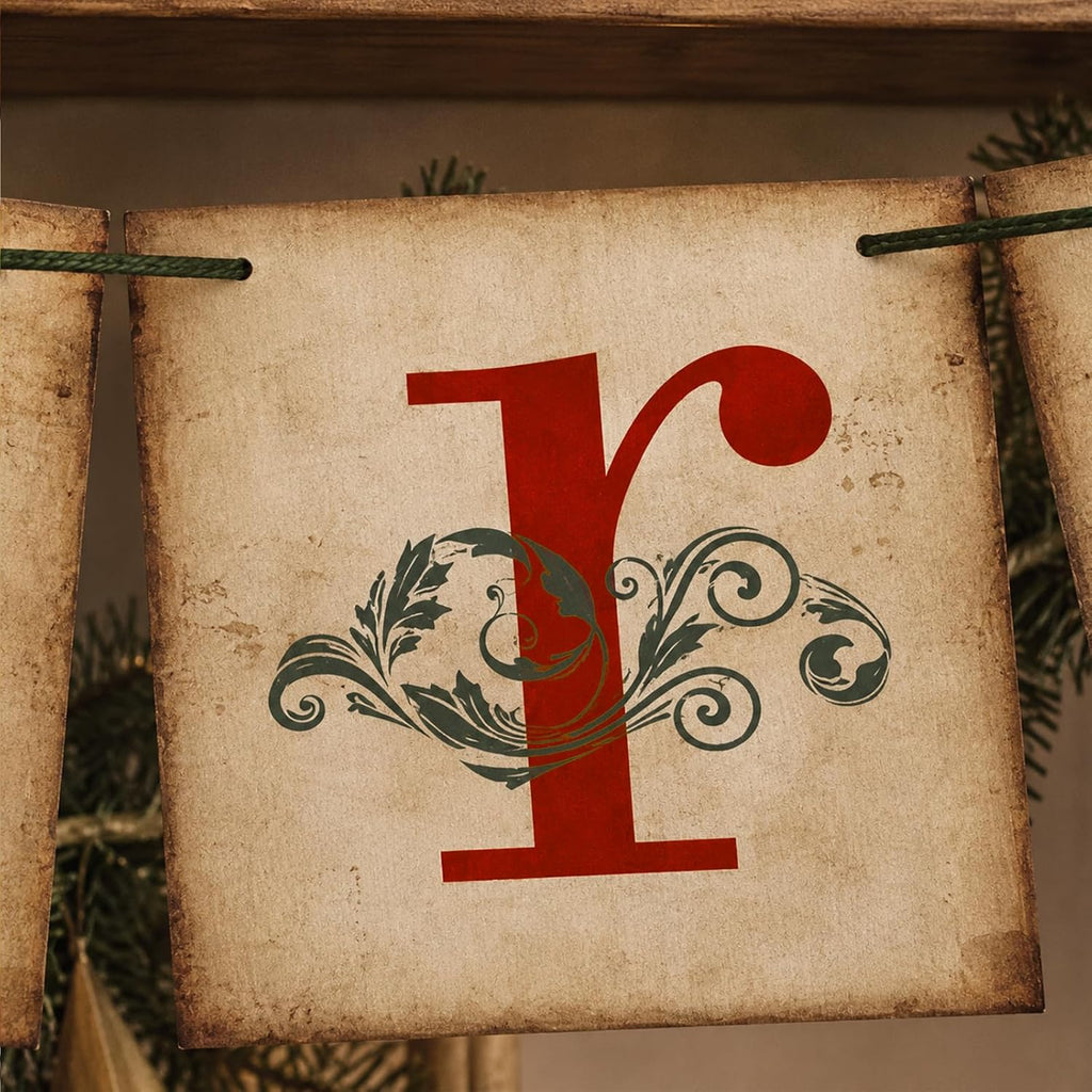 Vintage Merry Christmas Banner, Rustic Distressed Paperboard Holiday Garland for Fireplace, Mantel, and Wall Decor