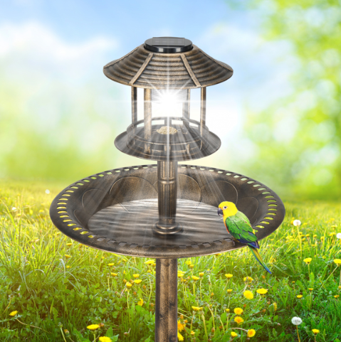 Solar Bird Bath With Light, Bronze Resin Pedestal Birdbath for Garden and Yard, 42" Tall Round Antique Style