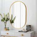 Gold Oval Wall Mirror, 20 x 28 Inch Brushed Aluminum Frame Vanity Mirror
