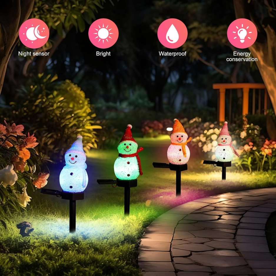 Solar Snowman Garden Stake Lights, Color Changing LED Christmas Yard Decorations for Lawn, Pathway and Patio