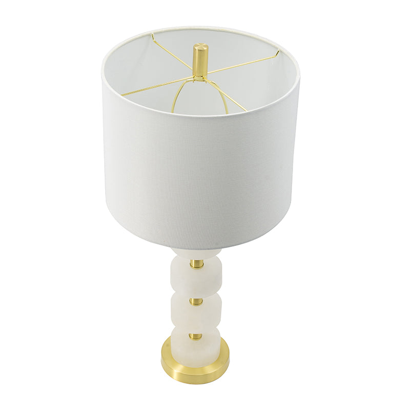 Marble Table Lamp With Stacked Disc Base, White and Gold Drum Shade Accent Lamp, 13 x 13 x 26 in