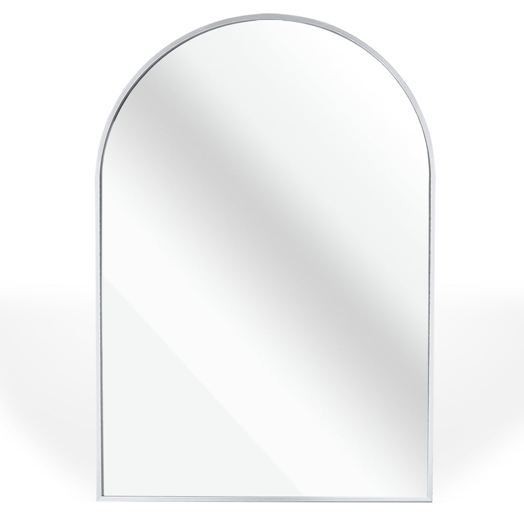 Arched Wall Mirror, 24x32 Inch Silver Metal Framed Bathroom Vanity Mirror