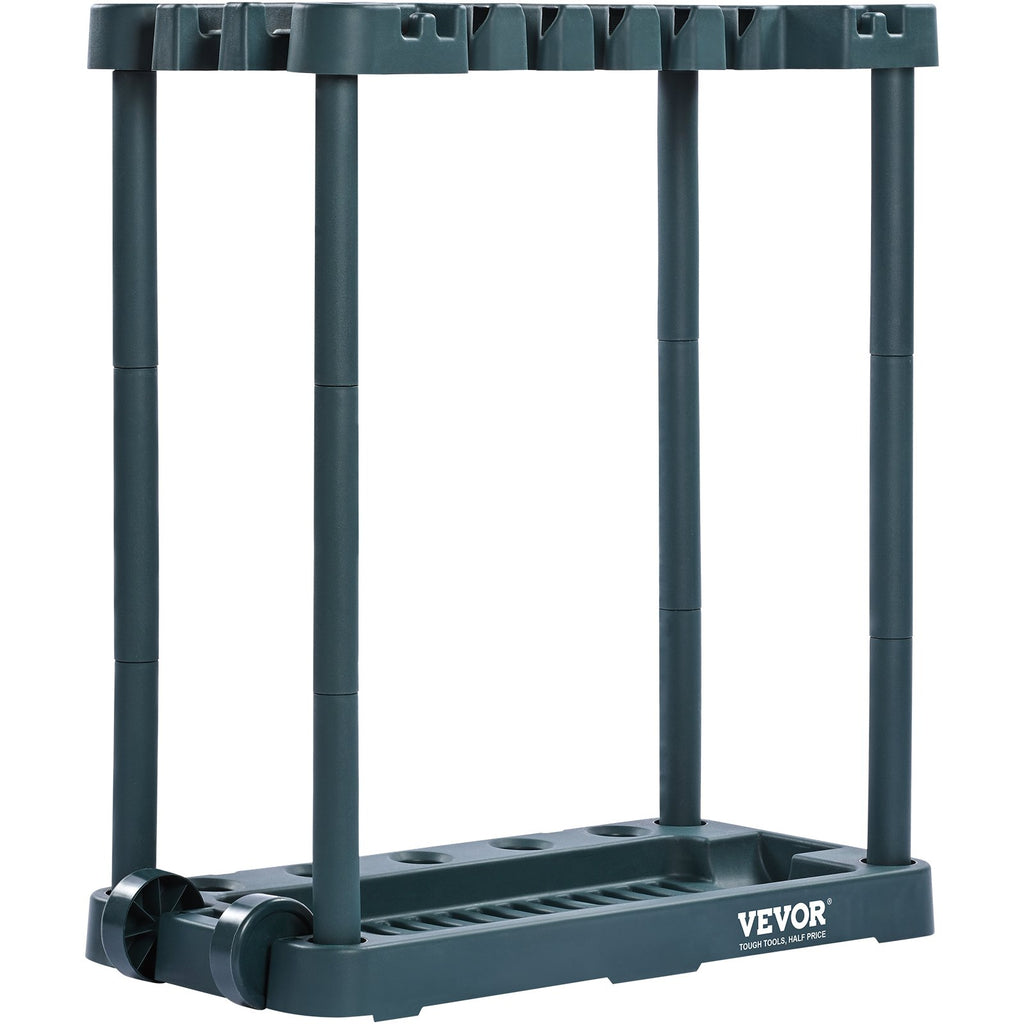Garden Tool Organizer Rack With 10 Slots, Dark Green Rolling Yard Tool Tower for Garage, Shed, and Outdoor Storage