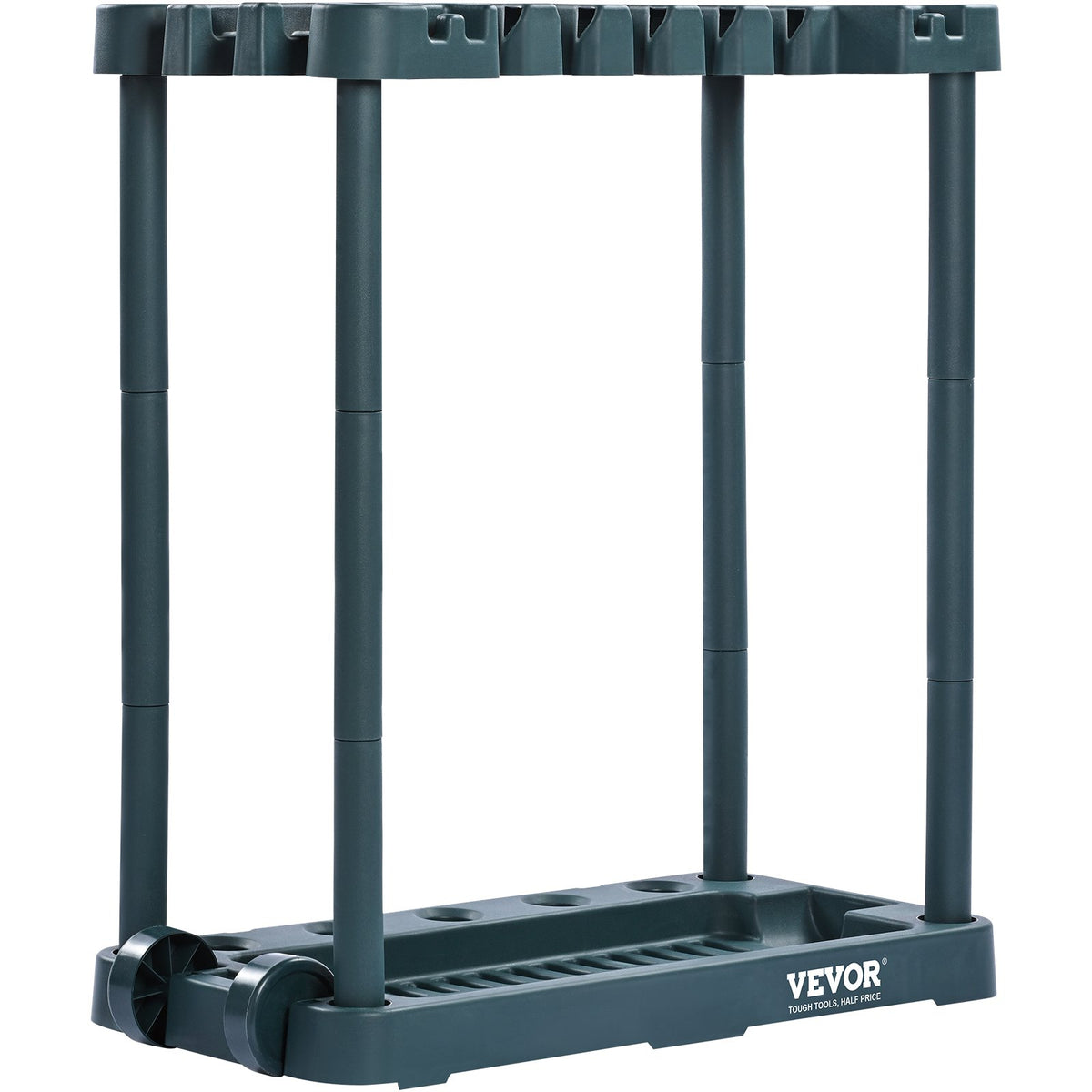 Garden Tool Organizer Rack With 10 Slots, Dark Green Rolling Yard Tool Tower for Garage, Shed, and Outdoor Storage