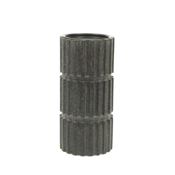 Wooden Pillar Candle Holder, Carved Ribbed Centerpiece Candle Stand, 4 x 12 in.