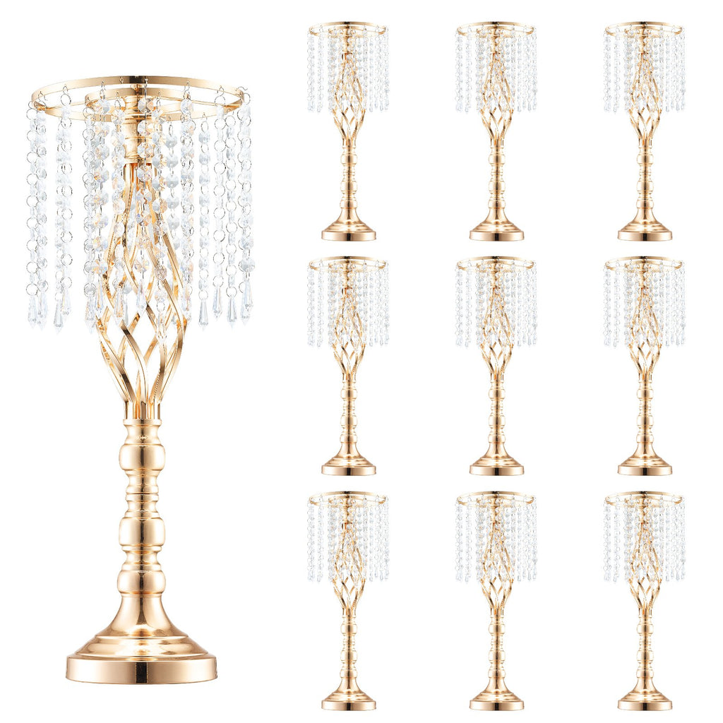 Crystal Wedding Flower Stand Set of 10, Gold Metal Centerpiece Vases, 21.65" Tall Spiral Table Risers for Parties
