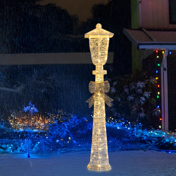 5 Ft Lighted Christmas Lamp Post with Bow, 110 Warm White LED Pre-Lit Indoor Outdoor Holiday Yard Decoration