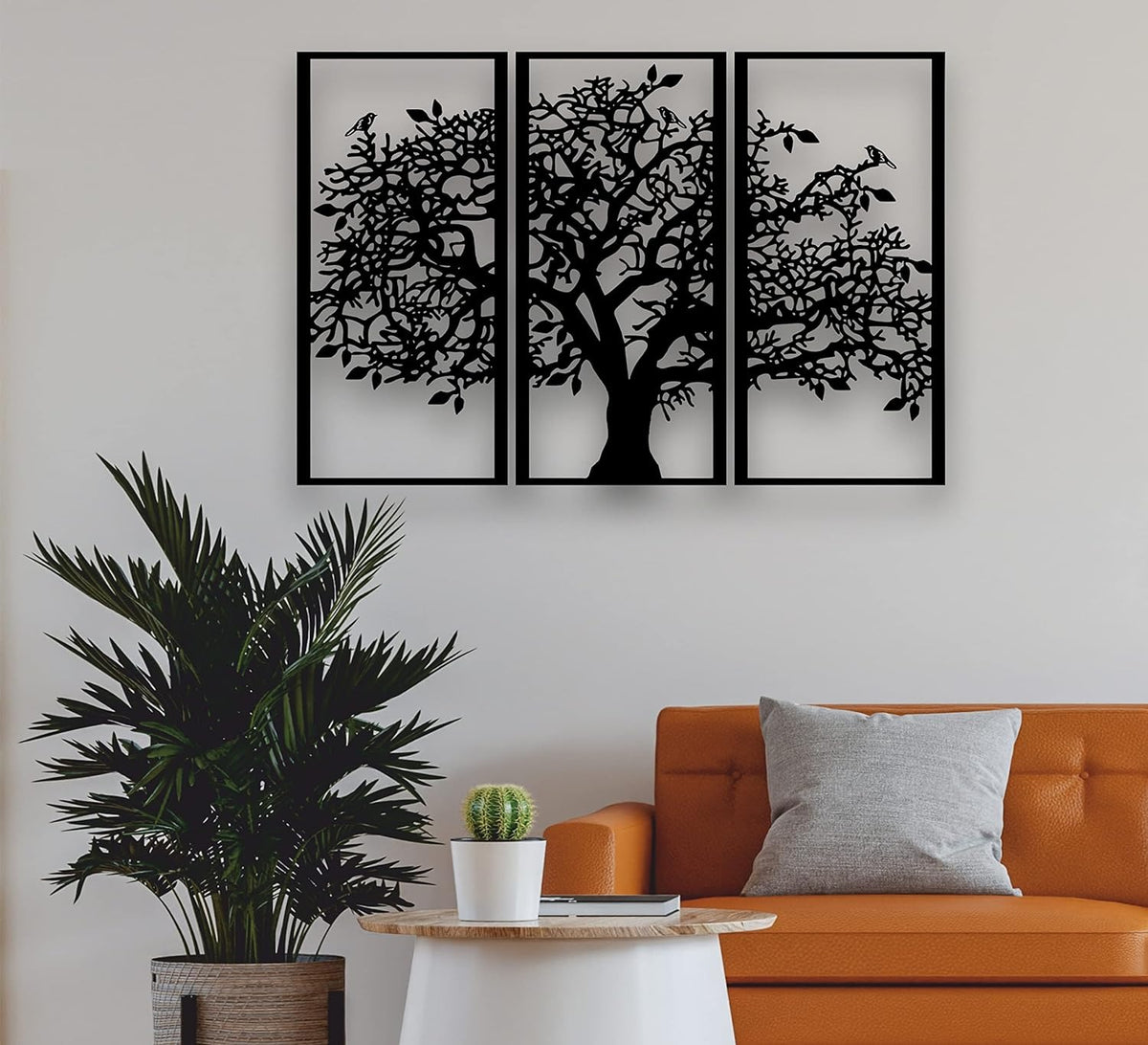 3-Piece Tree of Life Metal Wall Art, Black Wrought Iron Triptych Wall Hanging Decor