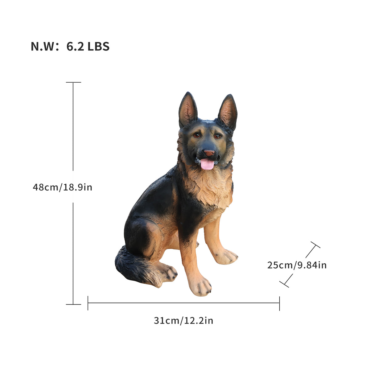 German Shepherd Dog Statue, Lifelike Resin Garden Sculpture, Brown, 18.9 in Outdoor Lawn Decor