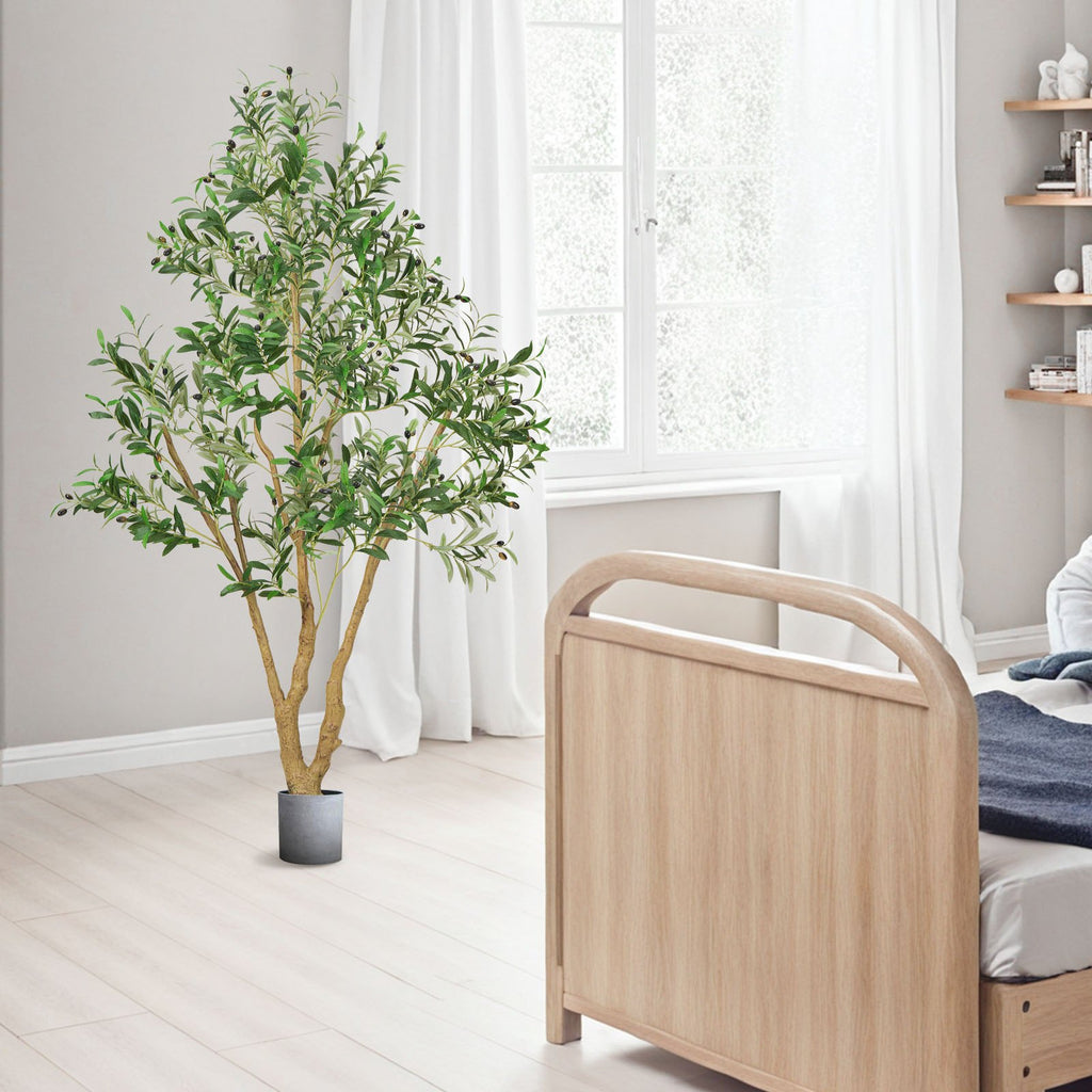 6 ft Artificial Olive Tree With Black Pot, Tall Faux Plant for Home and Office Decor, Green