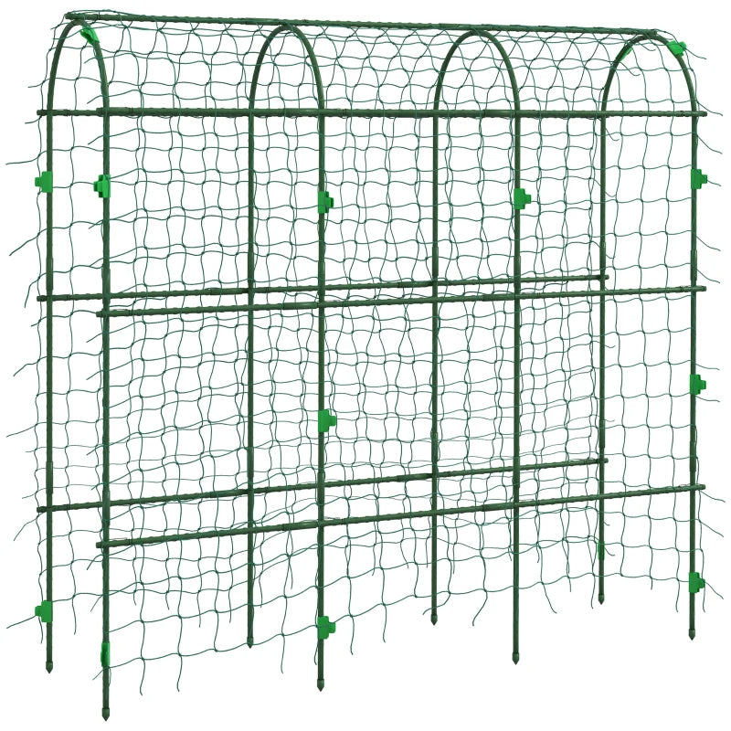 Metal Garden Trellis with Climbing Net, Green Arch A-Frame Plant Support for Climbing Vines, 72" Tall