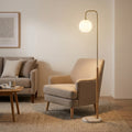 Tall Corner Floor Lamp With White Glass Globe Shade, 63-Inch Marble Base Standing Light for Living Room, Bedroom and Office