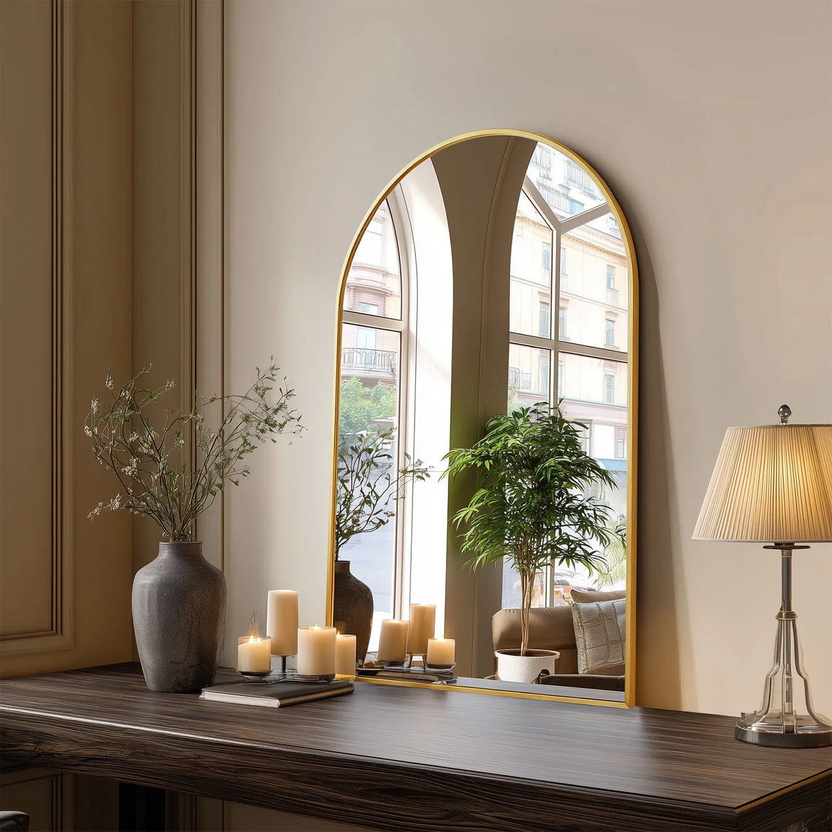 Arched Wall Mirror, Aluminum Alloy Frame Vanity Mirror for Bathroom, Bedroom, Entryway and Living Room, Black or Gold
