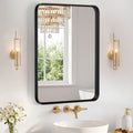 Rectangular Wall Mirror With Black Metal Frame, Rounded Corner Bathroom Vanity Mirror