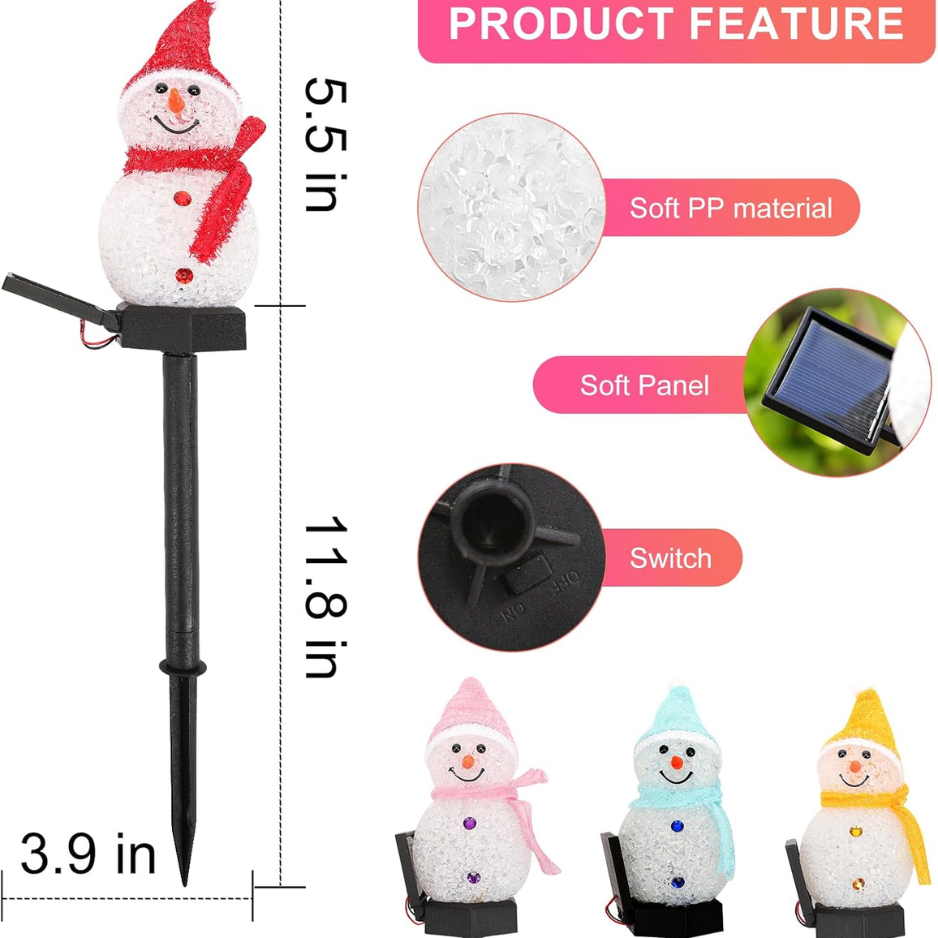 Solar Snowman Garden Stake Lights, Color Changing LED Christmas Yard Decorations for Lawn, Pathway and Patio