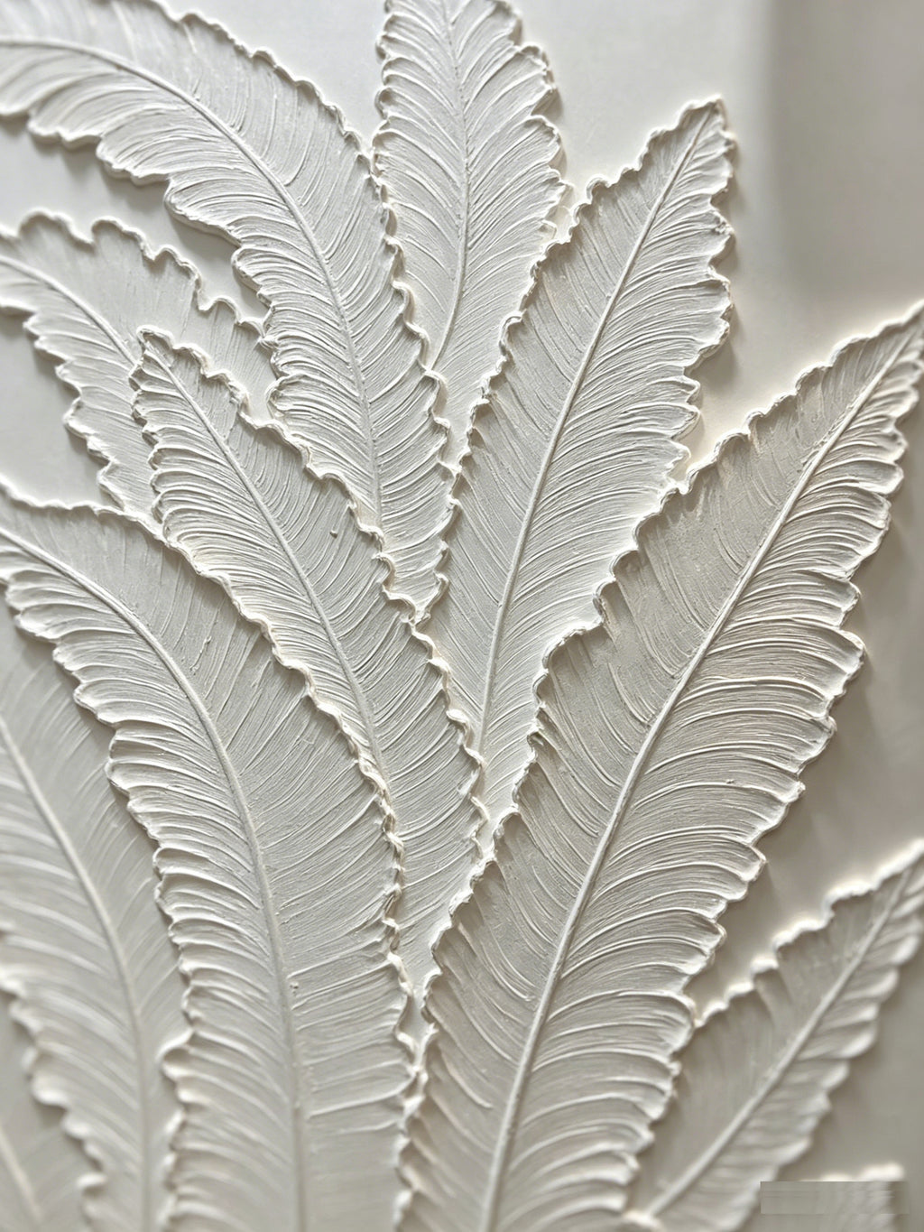 Framed Botanical Leaf Wall Art, 25 x 37 in Antique White Textured Canvas Painting, Minimalist Neutral Decor, Ready to Hang