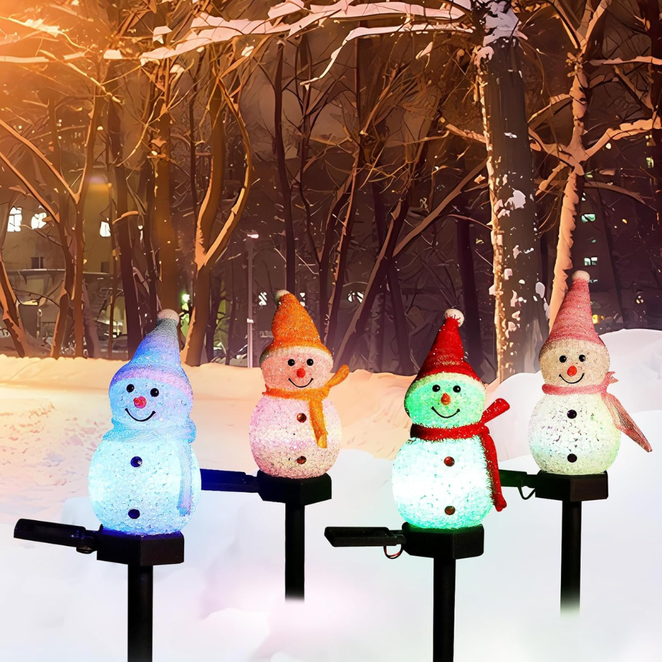 Solar Snowman Garden Stake Lights, Color Changing LED Christmas Yard Decorations for Lawn, Pathway and Patio