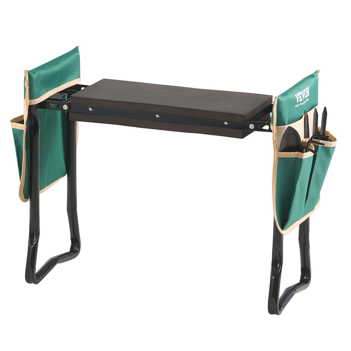 Folding Garden Kneeler and Seat With EVA Pad and Tool Pouches, Heavy Duty Metal Garden Bench Stool