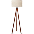 Tripod Floor Lamp, Mid Century Modern Standing Lamp With Linen Shade and Rubberwood Legs for Living Room or Bedroom