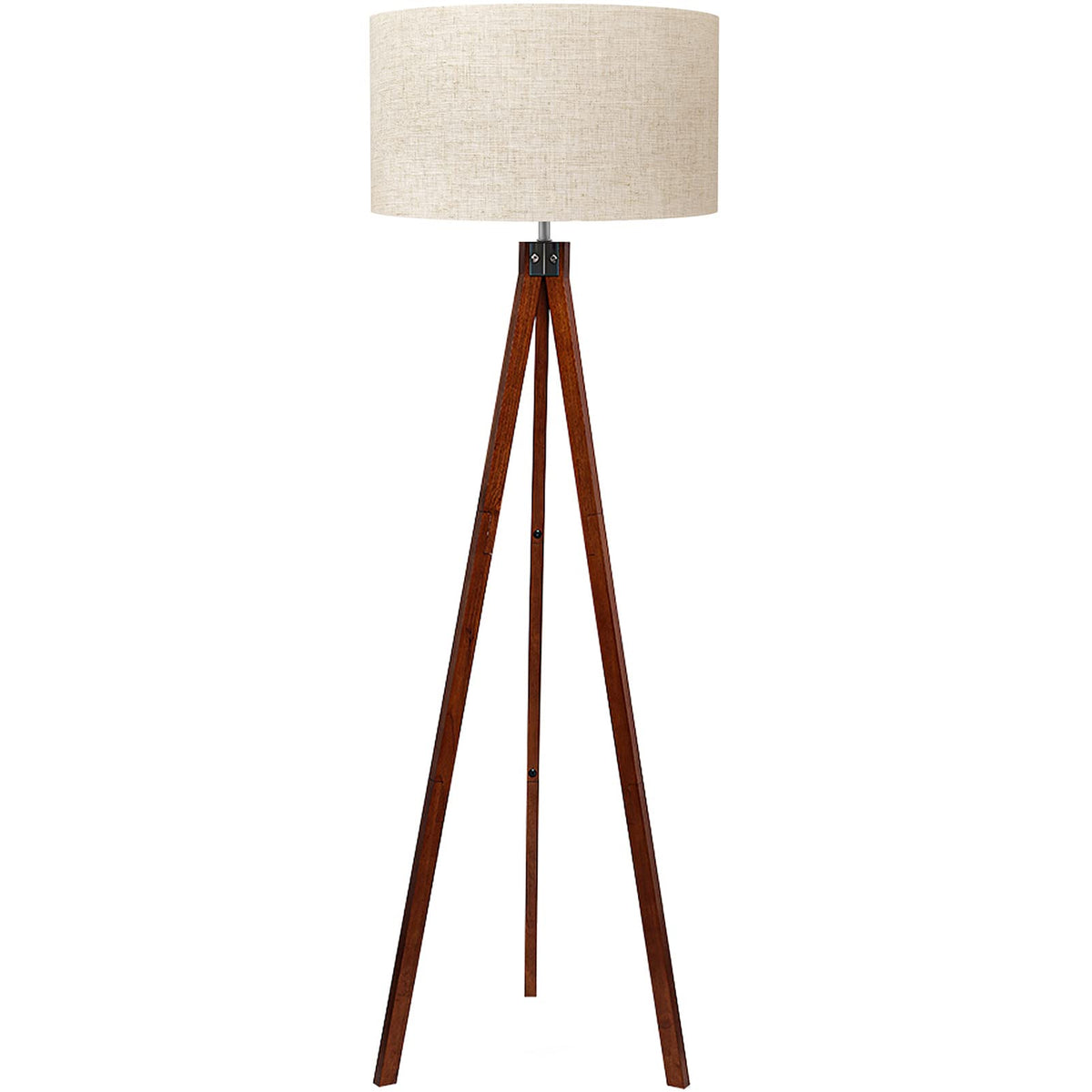 Tripod Floor Lamp, Mid Century Modern Standing Lamp With Linen Shade and Rubberwood Legs for Living Room or Bedroom