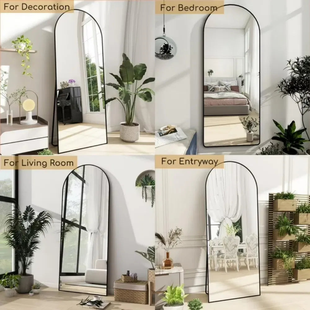 Arched Full Length Mirror, 64" x 21" Black Freestanding Full Body Floor Mirror