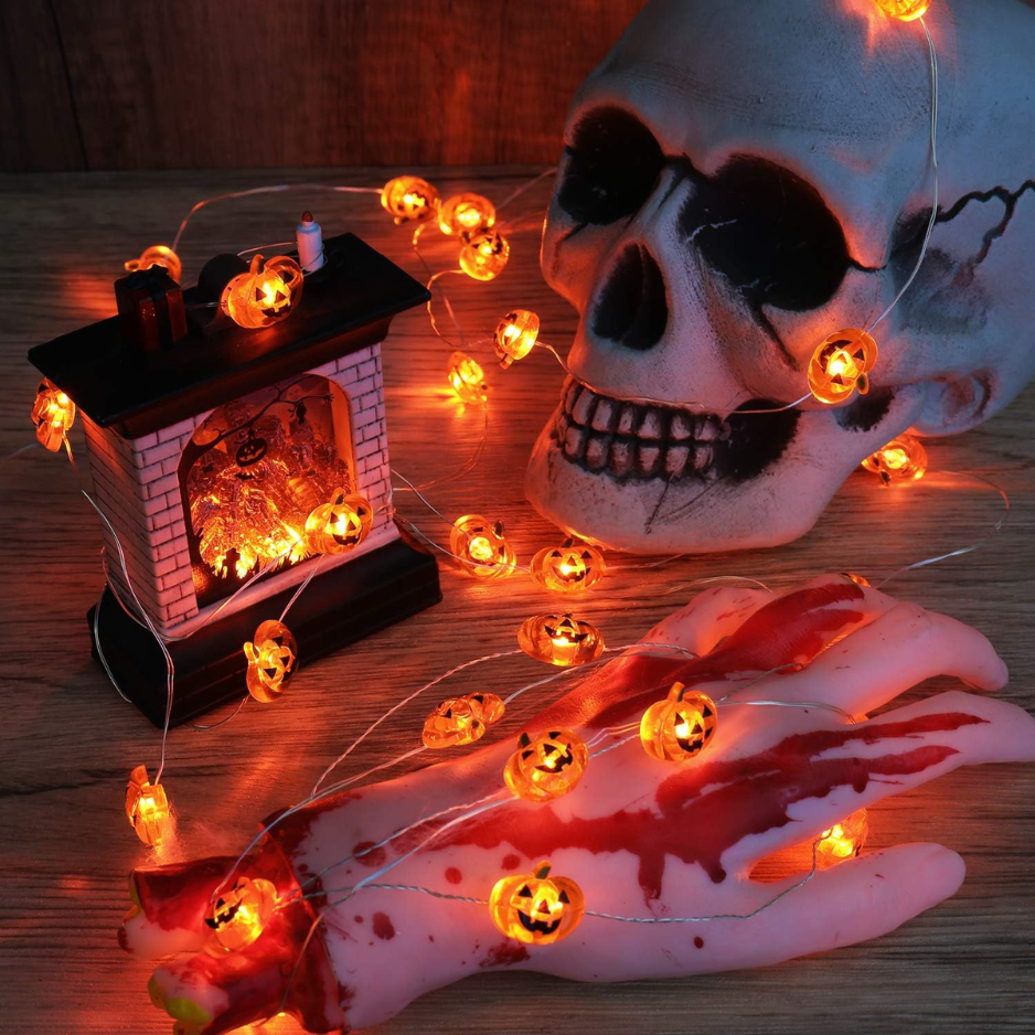 Halloween Pumpkin String Lights, 2 Pack Battery Operated LED Jack-O'-Lantern Lights, 40 LEDs Each, 12.7 ft Orange Indoor Outdoor Decor