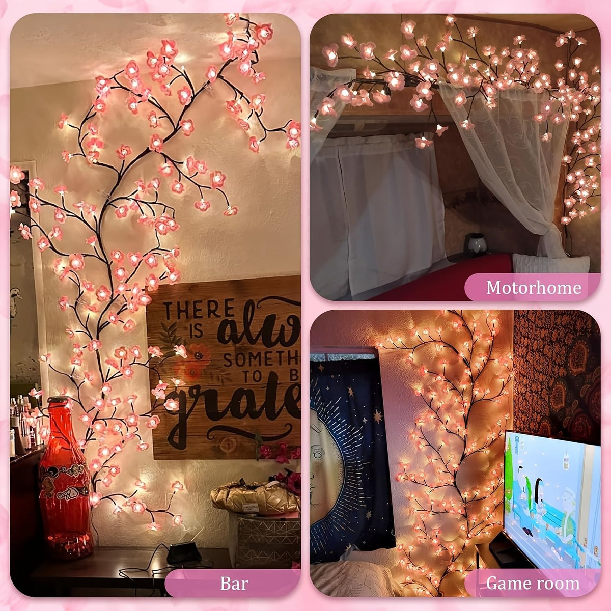 Cherry Blossom Vine Lights, LED Tree Branch Wall Lights With Remote and 8 Modes, Pink Blossom Garland for Bedroom Decor