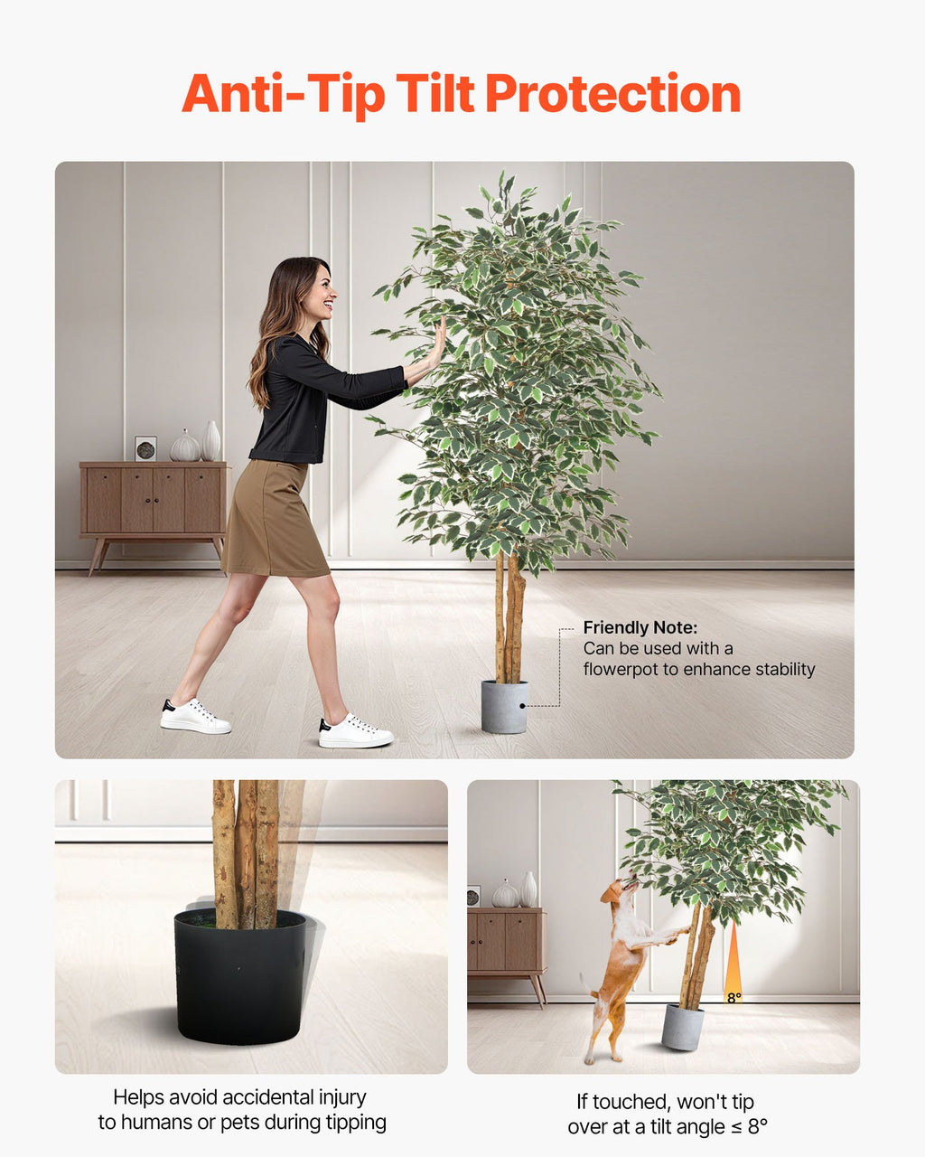 6 Ft Artificial Ficus Tree, Tall Faux Plant With Black Pot for Indoor Decor