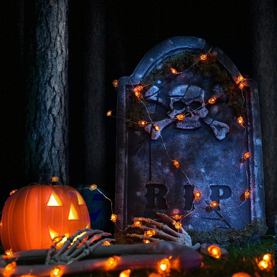 Halloween Pumpkin String Lights, 2 Pack Battery Operated LED Jack-O'-Lantern Lights, 40 LEDs Each, 12.7 ft Orange Indoor Outdoor Decor