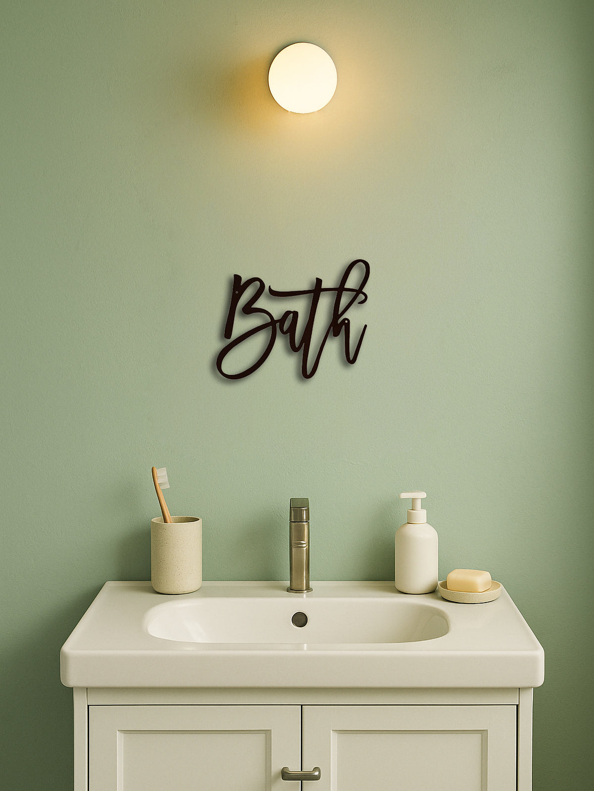 Bath Metal Word Wall Art, Black Script Letter Sign for Bathroom Decor, 11.82 x 9.26 Inches