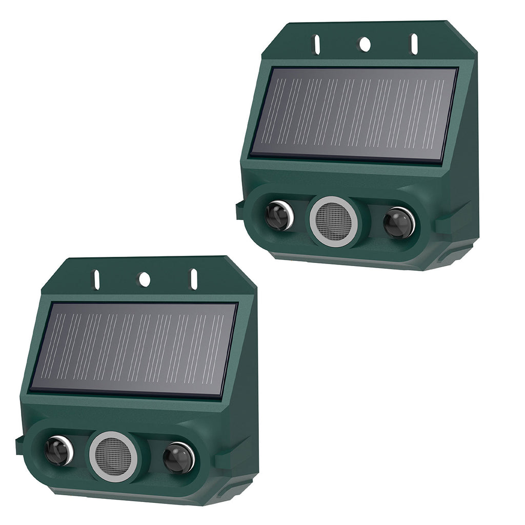Solar Motion Sensor Animal Repeller 2 Pack, Strobe Light and 129dB Siren Outdoor Alarm for Yard, Farm, and Garden