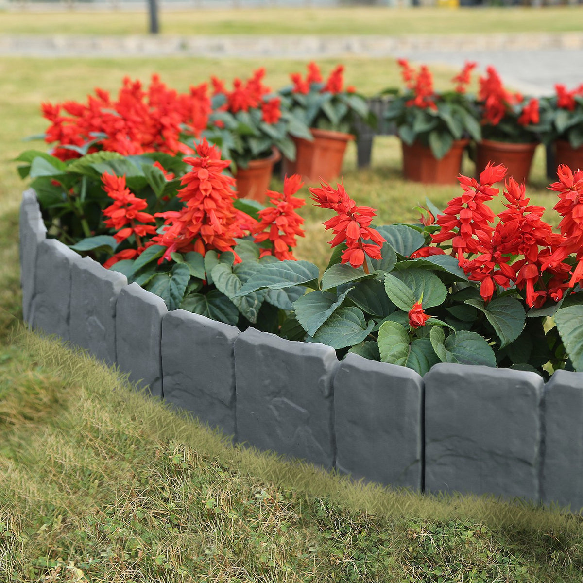 Garden Lawn Edging Border, 20 Pieces, Cobbled Stone Effect Plastic Landscape Border, 16 ft Total Length