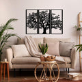 3-Piece Tree of Life Metal Wall Art, Black Wrought Iron Triptych Wall Hanging Decor