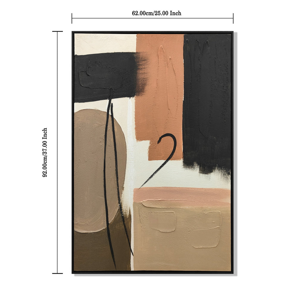 Framed Abstract Canvas Wall Art Set of 2, 25x37 In Black Beige & Terracotta Textured Painting for Living Room and Bedroom
